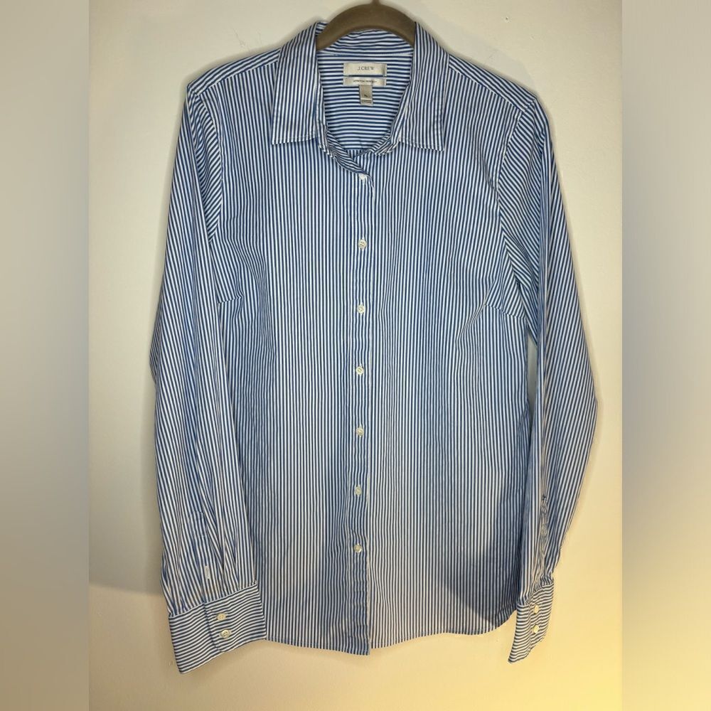 J. Crew EUC blue/white striped stretch perfect button down shirt size large T